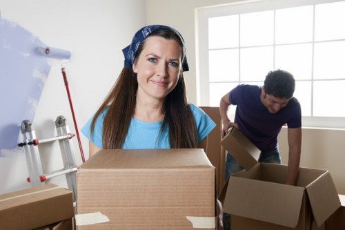 Packed storage boxes and furniture prepared for local Surrey storage